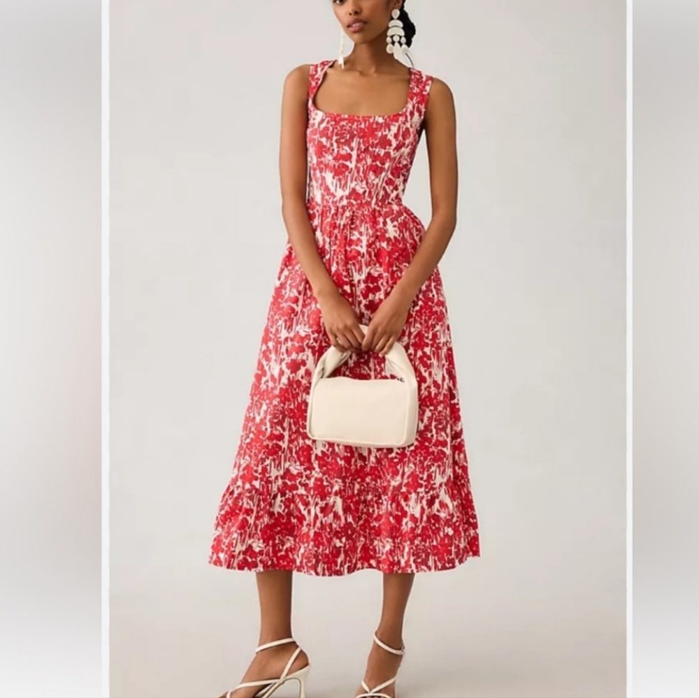 Anthropologie Red and White Midi Dress